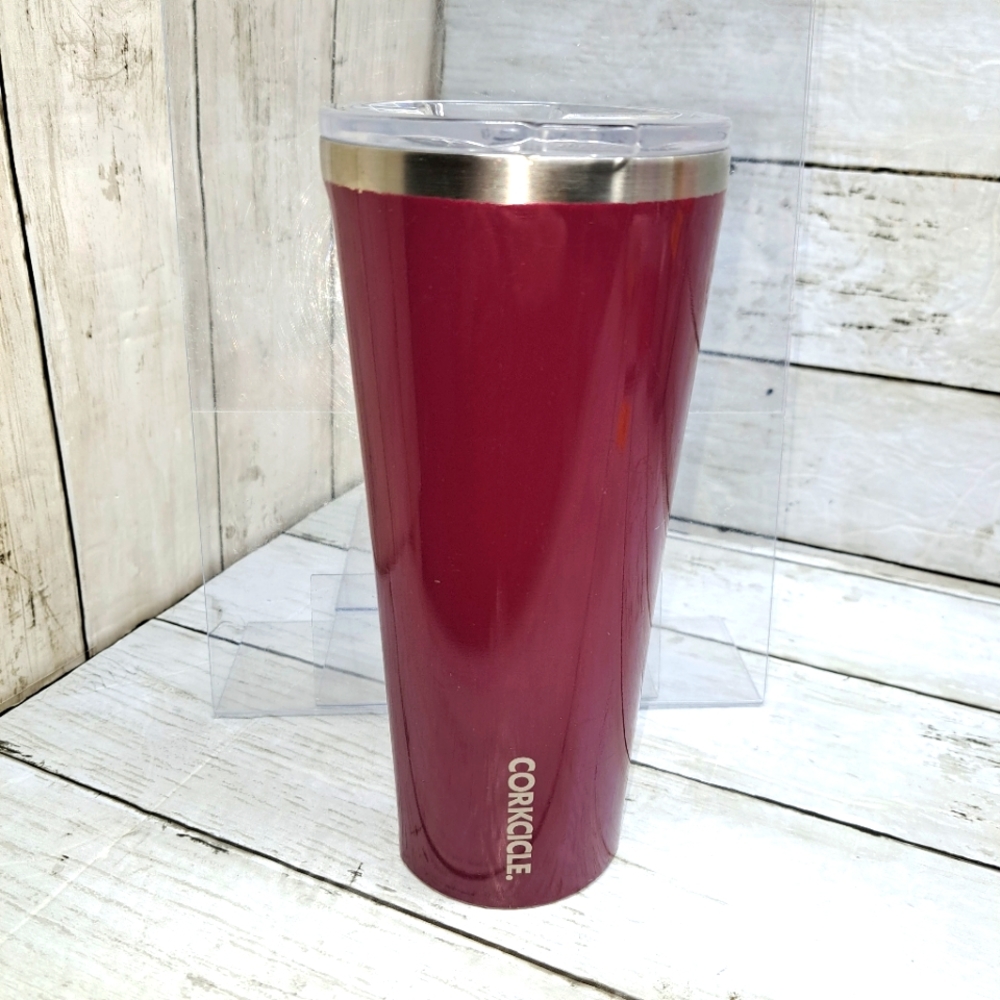 Corkcicle 24floz Metal Maroon Travel Drink Tumbler Clear Plastic Vacuum Seal Lid